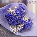 青いカーネーション　10本の花束（キラキラ白いかすみ草付き）花言葉「絆」
