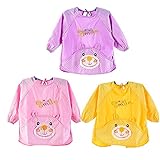 Mchild ベビー キッズ 食事用 防水エプロン 長袖 ポケット付き ３枚セット 男の子・女の子 M L XL XXL (M, 女の子用)