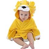 JUSH ベビーバスローブ アニマル おくるみ お風呂上がり タオル地 出産祝い ギフト (0～１歳, ライオン)
