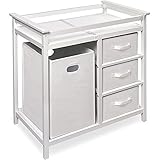 Modern White Changing Table with Hamper and Three Baskets by Badger Basket