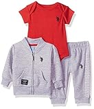 U.S. Polo Assn. Baby Boys' 3 Piece Fleece Jog Set Light Heather Gray 6/9 Months [並行輸入品]