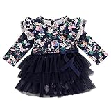 (ラランドリー) laraandlory ベビー服 女の子 長袖 ロンパース 花柄 チュール 出産祝い (70cm/6-9ヶ月, ネイビー)