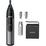 Philips Series 3000 Ear, Eyebrow & Nose Trimmer with 2 Eyebrow Combs & Pouch, Showerproof and Fully Washable, Black & Grey, N