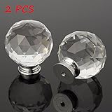 ILS - 2 pieces 50mm Clear Crystal Glass Door Handle Knobs for Drawer Cabinet Furniture