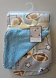 Super Soft Sherpa Baby Boy Blanket Football Themed Blue 30x40 by SL Baby Collection