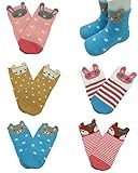 FlyingP Baby Girls Socks 5 Pairs Anti Skid Slip Socks Non Skid Ankle Cotton Cartoon Socks with Grip 