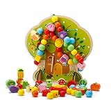 [ドリーマー]　紐通し　おもちゃ　ツリー　TREE　木の上の紐通し　ルーピング　ビーズ　ビー玉　積み木　ブロック　想像力　指先のトレーニング　幼児　赤ちゃん　ベビー　玩具　木製パズル　野菜・果物・植物