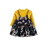 子供 ワンピース 長袖 花柄 かわいい ベビー服 ドレス セーター ガールズ 二点セット 女の子フォーマル プレゼント 出 産祝い 保育園 (90, イエロー)