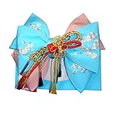 七五三 正絹刺繍結び帯 3サイズ6色/L(7歳用) 水色