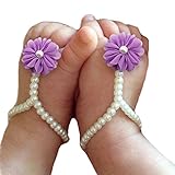 miugleベビーパール裸足サンダル花で、ラベンダー