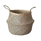 バスケット かご 持ち手付き 丸型 [シェブロン] シーグラス製 天然水草製 プランターカバー 折り畳み 収納 バリ雑貨 アジアン雑貨 収納カゴ