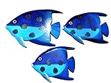 セットof ( 3 )手彫りand Paintedトロピカルスタイル木製壁Decor Hanging Fish 。