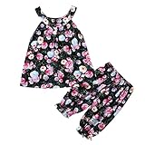 Dourabbi 子供服 女の子 tops for baby 夏 幼児 2本 赤ちゃん 服装 ノースリーブ プリント Tシャツベスト+パンツ　セット　衣装 pretty cute daily (120