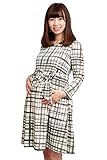 Sweet Mommy マタニティ 授乳服 ワンピース 【日本製】ストレッチちりめん 授乳口付き 手書き風チェック柄 長袖 ウエストリボン取り外し可能 大きいサイズ コットン100％裏地付き 春 秋 