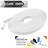 Cat 6 Ethernetケーブル100 ft (でcat5e価格but higher帯域幅フラット – インターネットネットワークケーブルcat6 EthernetパッチケーブルShort – コ