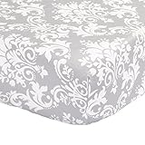 Grey Damask Fitted Crib Sheet - 100% Cotton Sateen Floral Design by The Peanut Shell