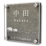 Anvis 戸建て 表札 プレート 立体 住所 番地 門柱用 ネーム オーダー クリア ガラス アクリル 屋外 彫刻 おしゃれ (モルタル柄, 140mm角 両面テープセット)