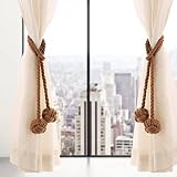 1-pair手編みウィンドウパネルタッセルカーテン留め飾りHoldbacksロープドレープwith ruralコットンタイバンドBalls by vvfamily 2-Ball ブラウン