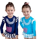 （コンフォルトクローゼット）ConfortCloset【女の子 長袖 ラッシュガード 上下 ２点セット 水着】全３色 ボーダー フリル に パール と バッグ 柄 で おしゃれ しっかり UVカット 