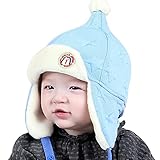 yougheny 可愛いベルベットキャップ ミミ保護　厚手　ロゴ 赤ちゃん帽子 新生児 子供 防寒帽子 秋冬 女の子 男の子 オシャレ 誕生日 出産祝い (スカイブルー)
