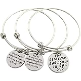 3 Pack Women Engraved Message Inspirational Words Round Charm Bracelets Set Expandable Silver Plated Stainless Steel Motivati