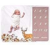 ostekin Baby MonthlyマイルストーンBlanket for Girls Boys、60 " x 40 "ソフト画像毛布幼児マイルストーン月、新生児写真小道具バックドロップで月の鹿