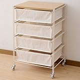 山善(YAMAZEN) 帆布バスケット ワゴン 木製天板 幅56 RWFR-5640(NAIV)