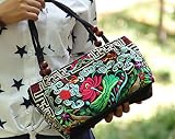 レディース ハンドバッグ 刺繍 トートバッグ エスニック スタイル カジュアル レトロ キャンバスバッグ ショルダー 財布 (Colour2)