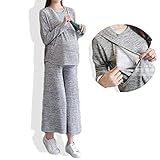 【Blume】マタニティ 授乳 服 スウェット 上下 セット アップ パジャマ 家着 ルームウェア 授乳口 ポケット (M)