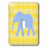 ラス・ビリントン・デザインNursery Designs – Baby Elephant in Blue Over Pale Lemonギンガム – 照明スイッチカバー – シングルトグルスイッチ( 