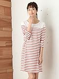 Angeliebe エンジェリーベ マタニティ ワンピース 授乳口付き T/C ミニ 裏毛 パネル風 ボーダー ワンピ 妊婦服 産前 産後 長袖 M オレンジ 21876 21876260