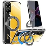 Xiaomi POCO X7 Pro 5G/Redmi Turbo 4 5G ケース クリア リング【360°回転スタンド・縦横両対応】縦横多角度 カバー スマホケース 透明 TPU 耐衝撃 スタンド機能付き 金属ボタン 車載ホルダー(ブラック)