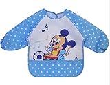 ベビー 長袖 エプロン 子供 幼児 スモック 食事用 ディズニー柄 キャッチポケット付き 全3色 1歳 2歳 (青)