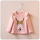 子供　女の子　肩フリル　長袖Ｔシャツ　ロンＴ　ガーリープリント　リボン (95)