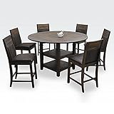 ドリフトウッド 6人掛け用 ダイニング7点セット 円形テーブル ダークブラウン