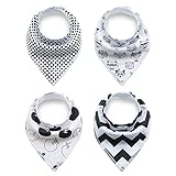 Liebeye ベビーコットンビブス　4pcs/セット　ダブルレイヤー　防水　三角形　ビブ　払い落とし　授乳用 ブラック