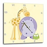 3dRose dpp_212040_3 Giraffe, Hippo and Owl Yellow Kids Room Decoration Wall Clock, 15 by 15" [並行輸入品]
