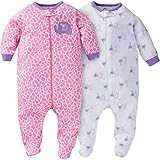 Gerber 女の子の赤ちゃん 前面ジッパーロンパース Sleep 'n Play 2パック入り US サイズ: 0-3 Months カラー: ピンク