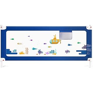 Huiyue ベッドフェンス 垂直的に昇降できたり ベッドガード 高さ75cm-103cm お子様のベッドからの転倒を防ぐ 組み立ても簡単 幼児用 転落防止 お布団ズレ防止 組み立ても簡単 5-32cmマットレスが適用 昇降タイプ 収納便利 取り付け簡単 (ブルー,1.5m)