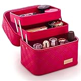 FYX 化粧品収納　収納ケース　コスメBOX メイク用品収納 小物入れ 大容量　鏡付き　取っ手付　携帯に便利 (ピンクⅢ)