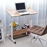 DlandHome 角度調節テーブル 昇降式サイドテーブル パソコンデスク ミニテーブル ソファーサイド キャスター付き ノートパソコンスタンド （ナチュラル 80*40CM）