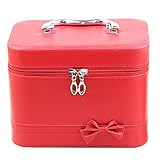 コスメボックス 化粧品 収納 ボックス 鏡付き メイク用品収納 小物入れ 小物整理 取っ手付 旅行 出張 携帯に便利 大容量 かわいい (大, レッド)