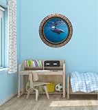 24 "海舷窓ウィンドウDolphin # 1ラウンドリベットインスタントビュー壁グラフィックステッカーデカール子供部屋ホームアート装飾Medium