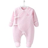 COBROO コットン100% 新生児用フッティーパジャマ ミトンサイドベルト 幼児 足付きスリーパー 居心地のよい暖かいベビー服 0-6ヶ月