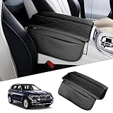 Karltys センターコンソールカバー BMW X5 G05/ X7 G07 2019-2025 2026/ X6 G06 2020-2025 2026用 レザーミドルコンソールアームレストカバー BMW X5用 防水プロテクター 収納ポケット付き (ブラック)