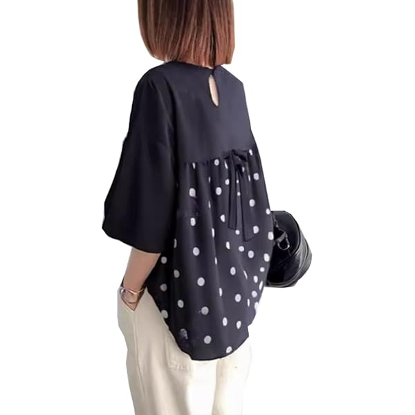 Amazon | [naokao] ドットブラウス ドット柄 パフスリーブ