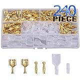 Litorange ダブルギボシ端子セット 240個入れ CA/CW104 二股 オス/メスタイプ 絶縁スリーブ 付き 端子 配線 加工 DIY 真鍮 裸圧着端子 汎用 防水 自動車 バイク 修理 加工 コネクター