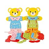 [ドリーマー]　木製おもちゃ　洋服　着せ替え　積み木　パズル　知育玩具　小熊　紐通し　指先のトレーニング　早期開発　赤ちゃん　ベビー　カラフル　色認知　可愛い