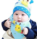 【SEBLES】 ベビー キュート 帽子 よだれかけ お揃い セット 赤ちゃん 新生児 全5色 サイズ 34cm ～ 43cm クロスセット (ブルー)