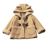 Candykids キッズ コート アウター 裏起毛 ポンポン付き 厚手　暖かい中長め　 女の子 子供服　ジャケット 秋冬春 ブルゾン フィート付き (100cm, カーキ色)